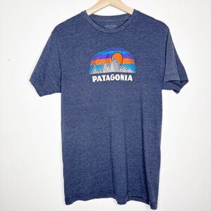 Patagonia Slim fit Blue Logo Tee Mountains Sun Size M